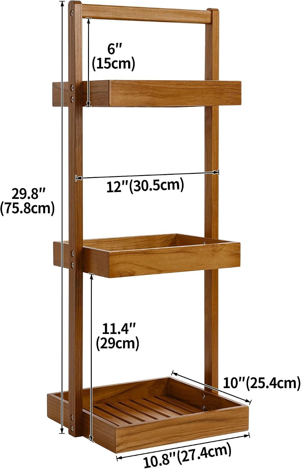 Utoplike Teak Shower Caddy Shelf, Freestanding Racks for Bathroom Corner
