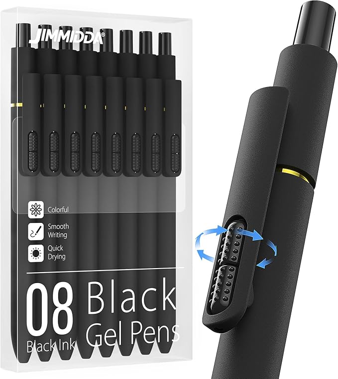 JIMMIDDA 8Pcs Black Gel Pens by JIMMIDDA