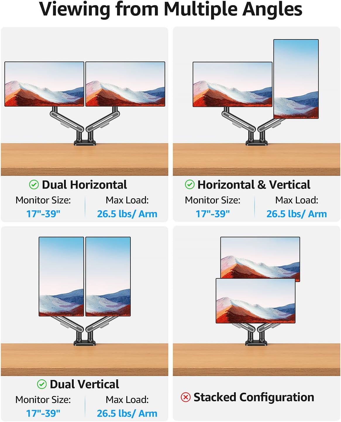 MOUNTUP Dual Monitor Mount, Heavy Duty Monitors Arm