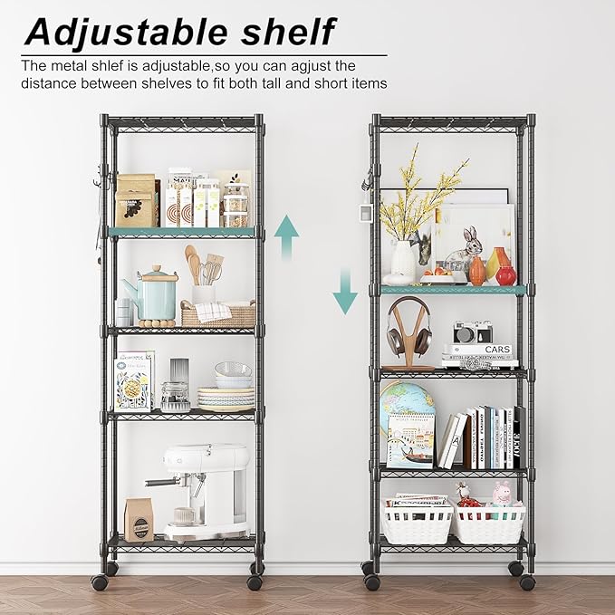 Himimi 5-Tier Wire Shelving Unit on Wheels, Adjustable Heavy Duty Metal Shelves - Image 5