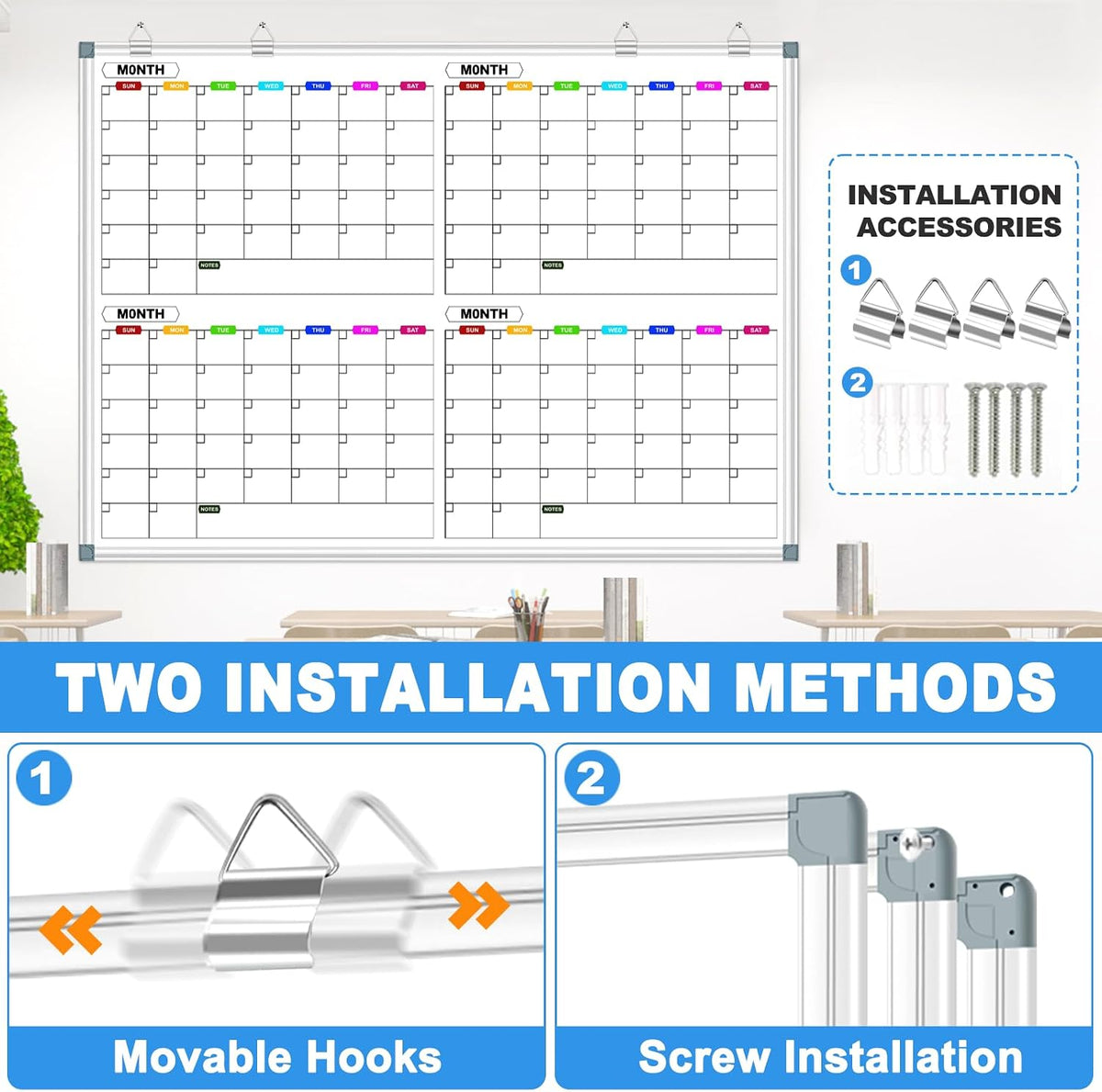 4 Month Large Magnetic Whiteboard for Wall, 60" x 40"