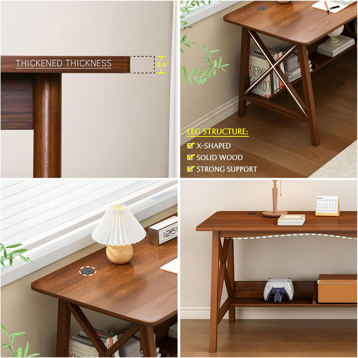 NELYE Extra Long Writing Desk with Bookshelf, 71" Wx24 Dx30 H, Walnut