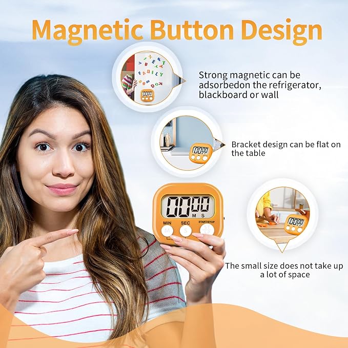 4 Pack Orange Digital Kitchen Timer Magnetic Digital Timer - Image 5