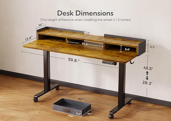 Claiks Standing Desk with Drawers, Adjustable Stand Up Electric Standing Desk - Image 3