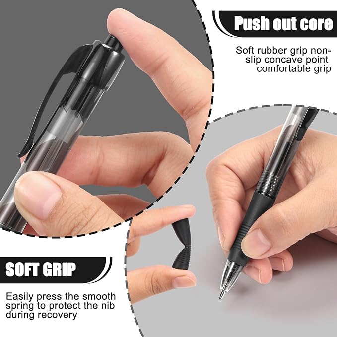 deegtran Pens Bulk, 50 Pack No Bleed Black Ink Click Pens - Image 4