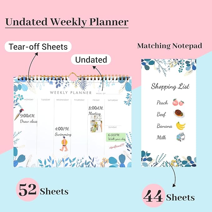 8.5x11 Weekly Planner Notepad Undated To Do List Note pad 52 Weekly Desk Wall - Image 2