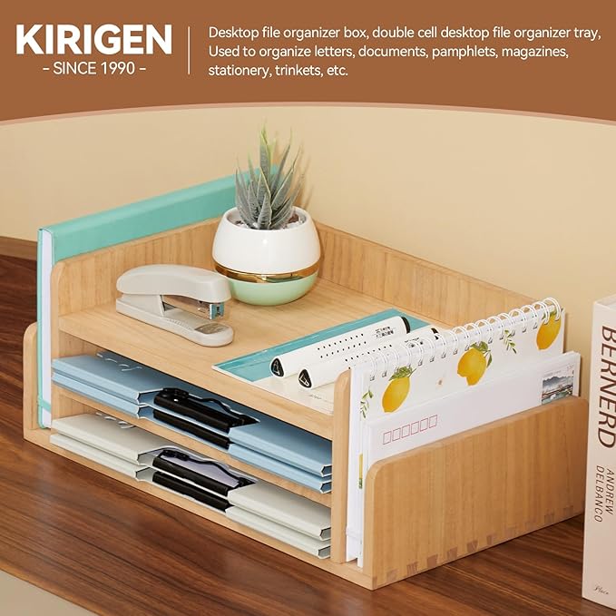 KIRIGEN Wood 3-Tier Office Desktop Document Tray - Image 4