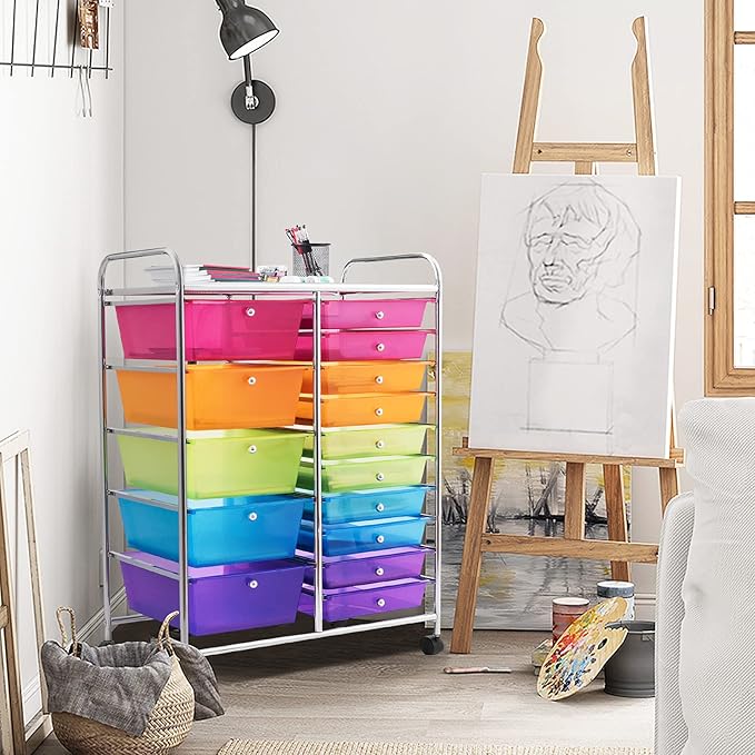 DORTALA 15-Drawer Rolling Storage Cart - Image 9