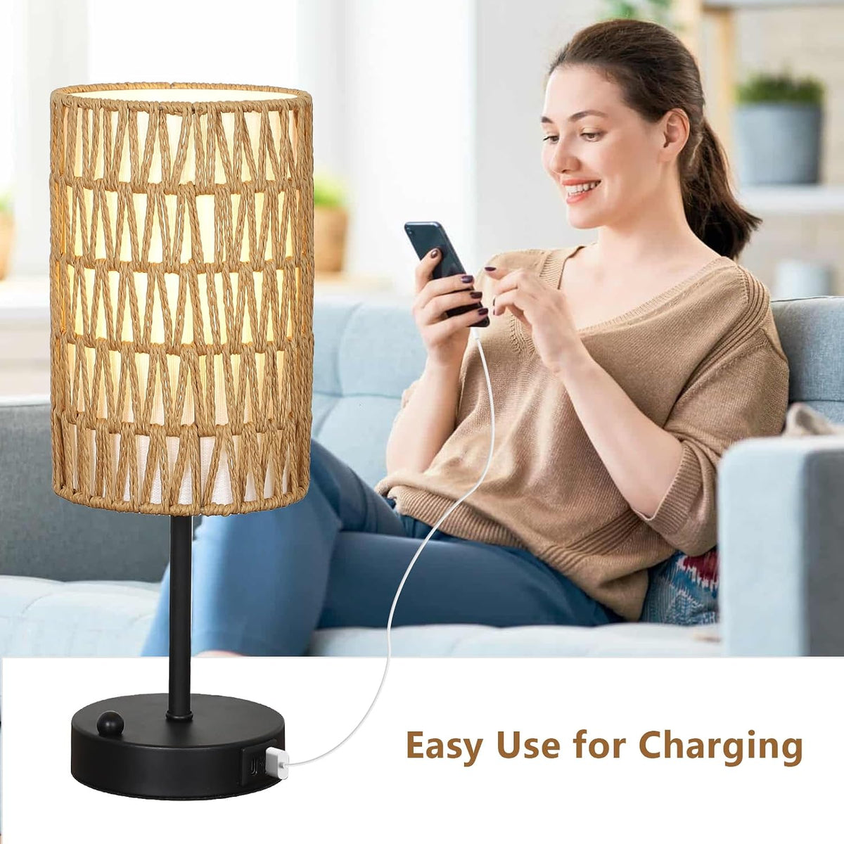 Touch Table Lamp For Bedroom with Bulb, Boho Small Desk Lamp For Living Room ...