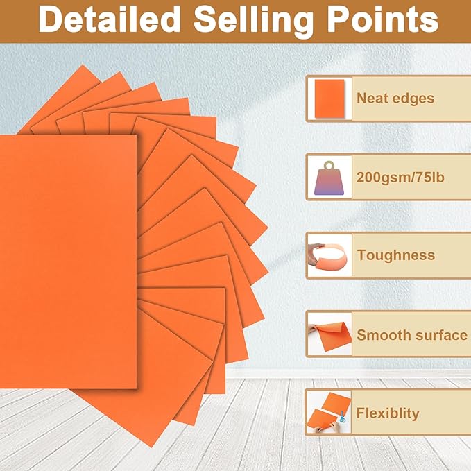 Silunkia 40 Sheets Orange Cardstock 8.5 x 11 Craft Paper, 75lb Premium Pumpkin - Image 3