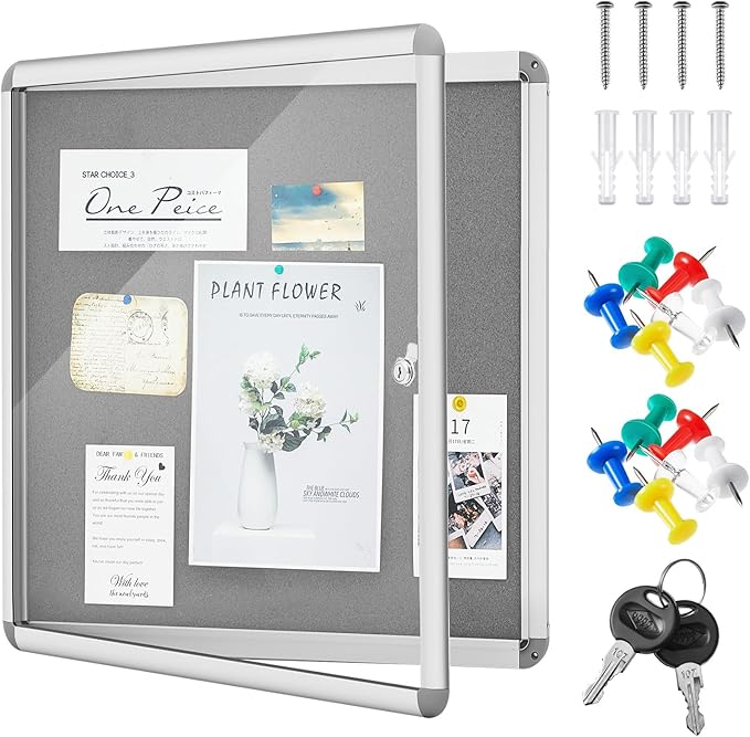 Geetery 26 x 28 Inch Enclosed Fabric Bulletin Board Tamperproof Lockable by Geetery