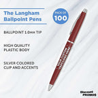 DISCOUNT PROMOS Custom Langham Ballpoint Pens Set of 100, Personalized Bulk Pack - Image 3