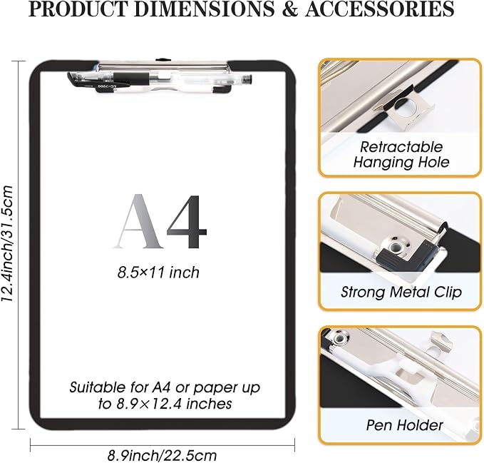6 Pack Clipboards Bulk with Pen Holder, Thickened Nursing Clip Boards 8.5x11 - Image 3