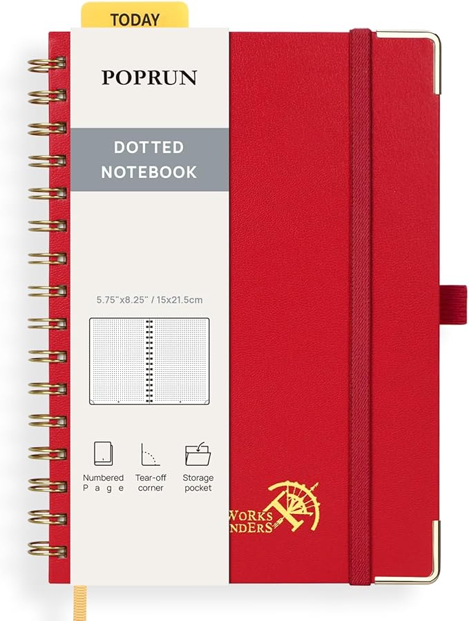 POPRUN Spiral Dotted Journal Notebook, by POPRUN