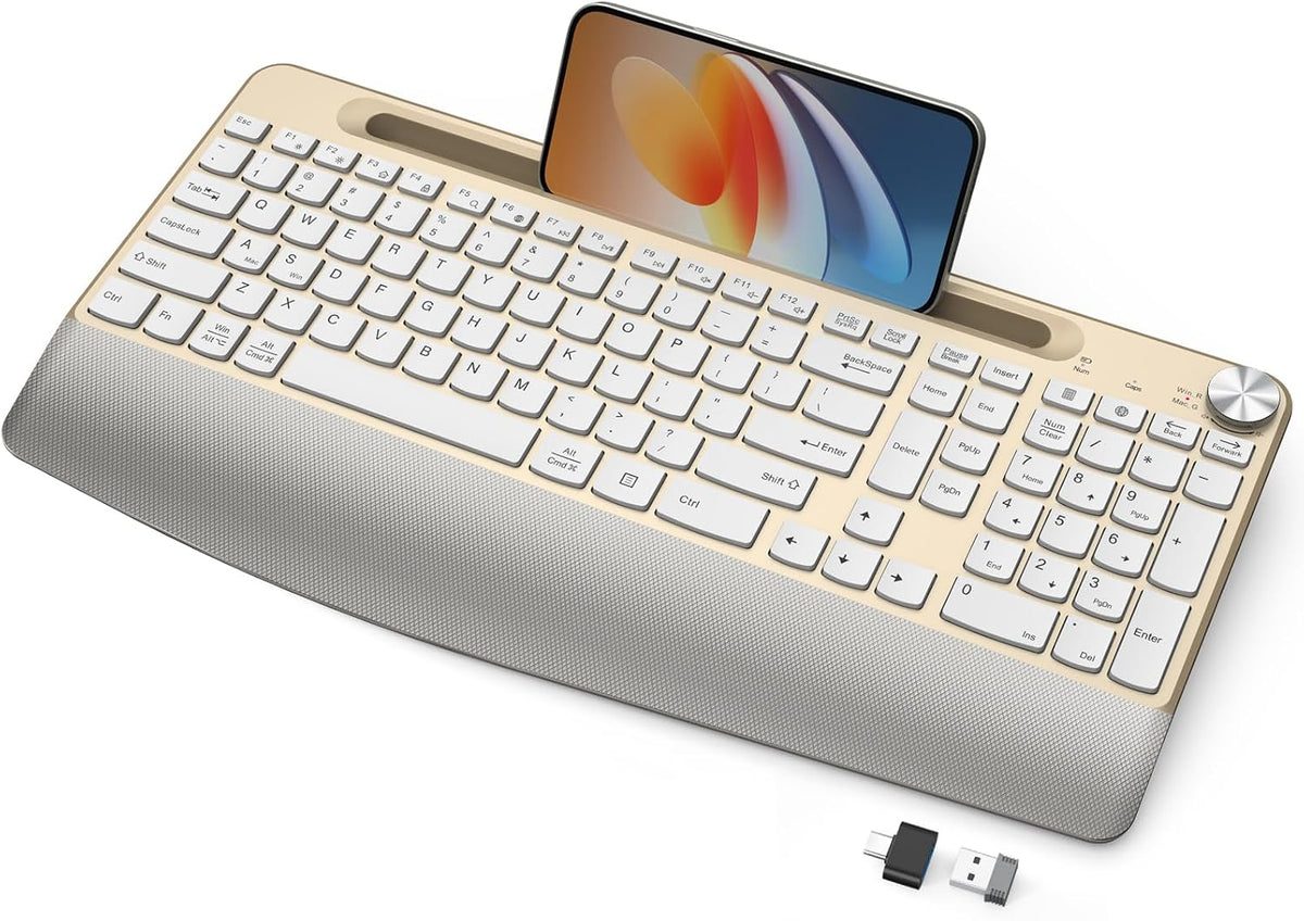GAMCATZ Ergonomic Wireless Keyboard with Wrist Rest-Low-Profile,Phone/Tablet ...