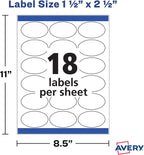 Avery Printable Blank Oval Labels, 1.5" x 2.5", Glossy White, 180 Customizable Labels (22804)
