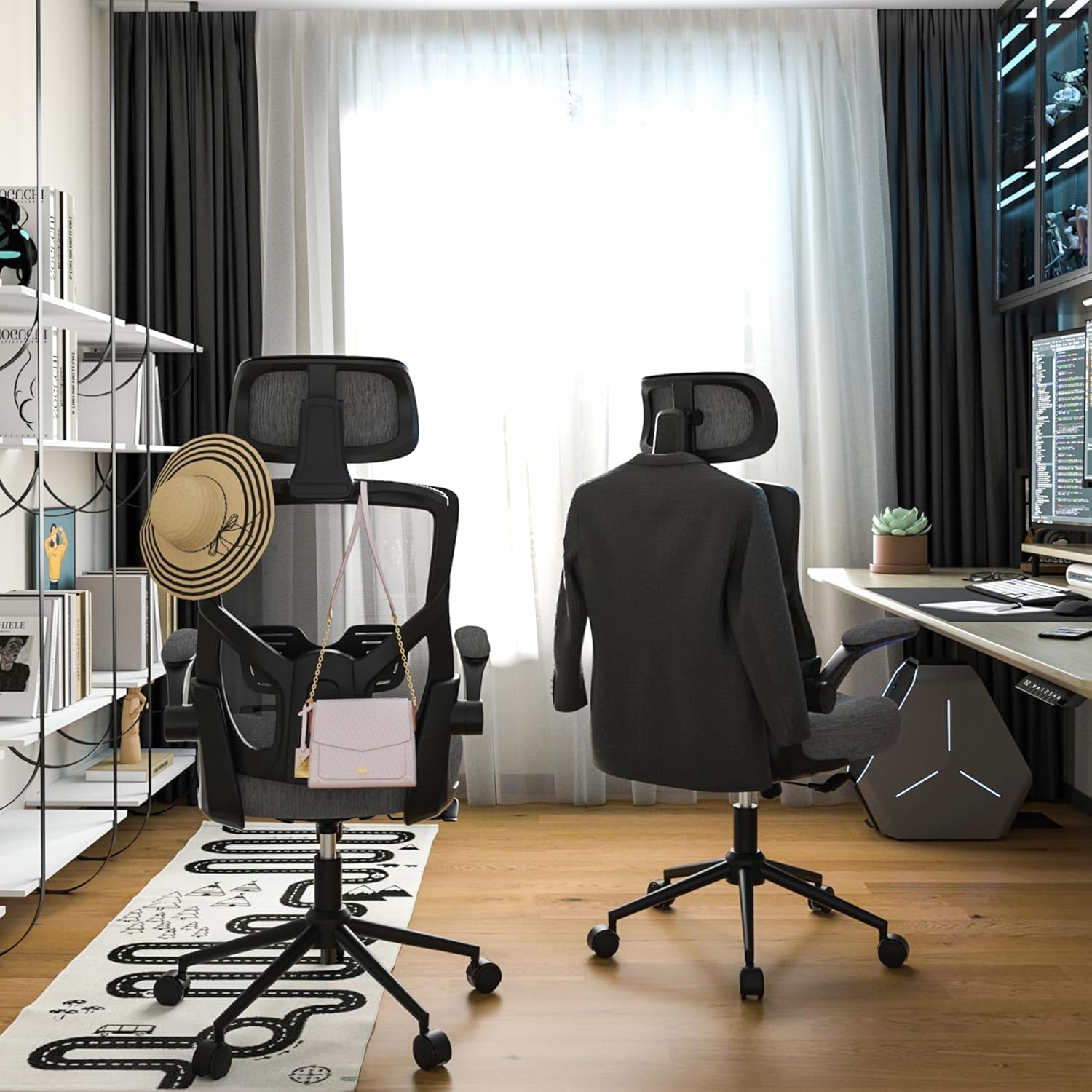 Ergonomic Office Chair, High Back Mesh Computer Chair with Molded Foam Cushion, Adjustable Headrest, Lumbar Support, Tilt Lock and Coat Hanger for Home Office