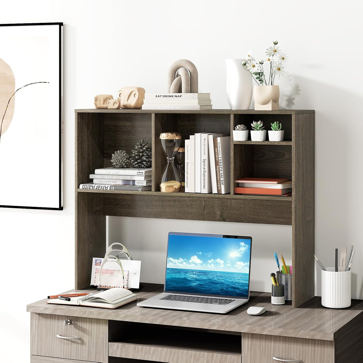 LDAILY Desktop Bookshelf, 2-Tier Office Desk Shelf Organizer with 4 Shelves, ...