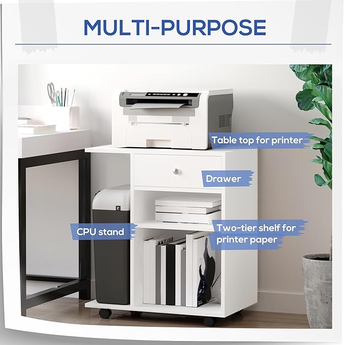 Zateety Mobile Printer Stand, Rolling File Cabinet Cart - Image 6