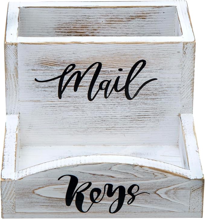 MyGift Shabby Whitewashed Solid Wood Mail Holder and Key Organizer Entryway - Image 6