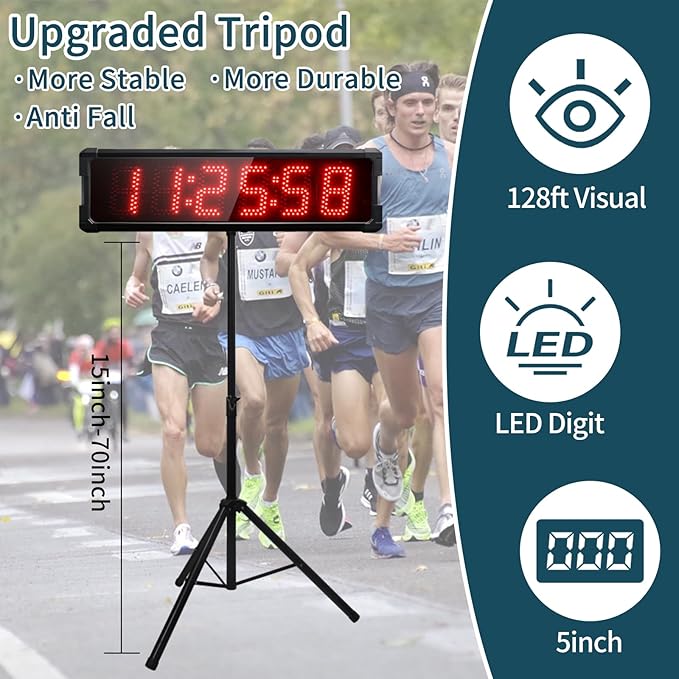 Race Clock with Tripod for Running Events, Large LED Stopwatch with Remote - Image 3