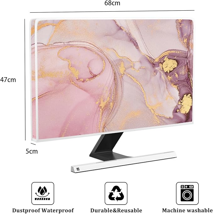 Baocicco Pink Gold Marble Computer Monitor Dust Cover 26, 28 Inch Decorative - Image 2