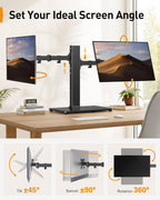 perlegear dual monitor stand with power strip, freestanding showing dimensions