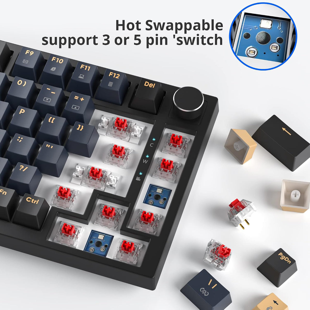 BlueSamurai 75% Wired Mechanical Gaming Keyboard - Hot Swappable, Red Switch,...