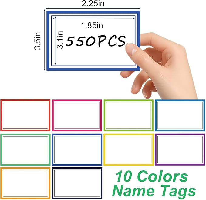 550 Pcs Name Tags Stickers, 3.5x2.25 inch Blank Name Labels Stickers, 10 Colors - Image 2
