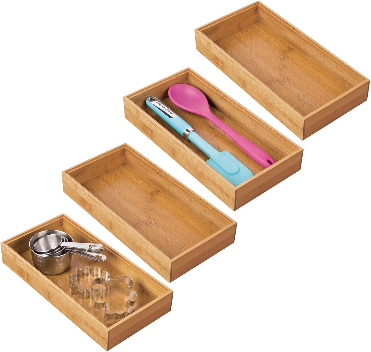 mDesign Wooden Bamboo Drawer Organizer - 12" Long Stackable Storage Box ...