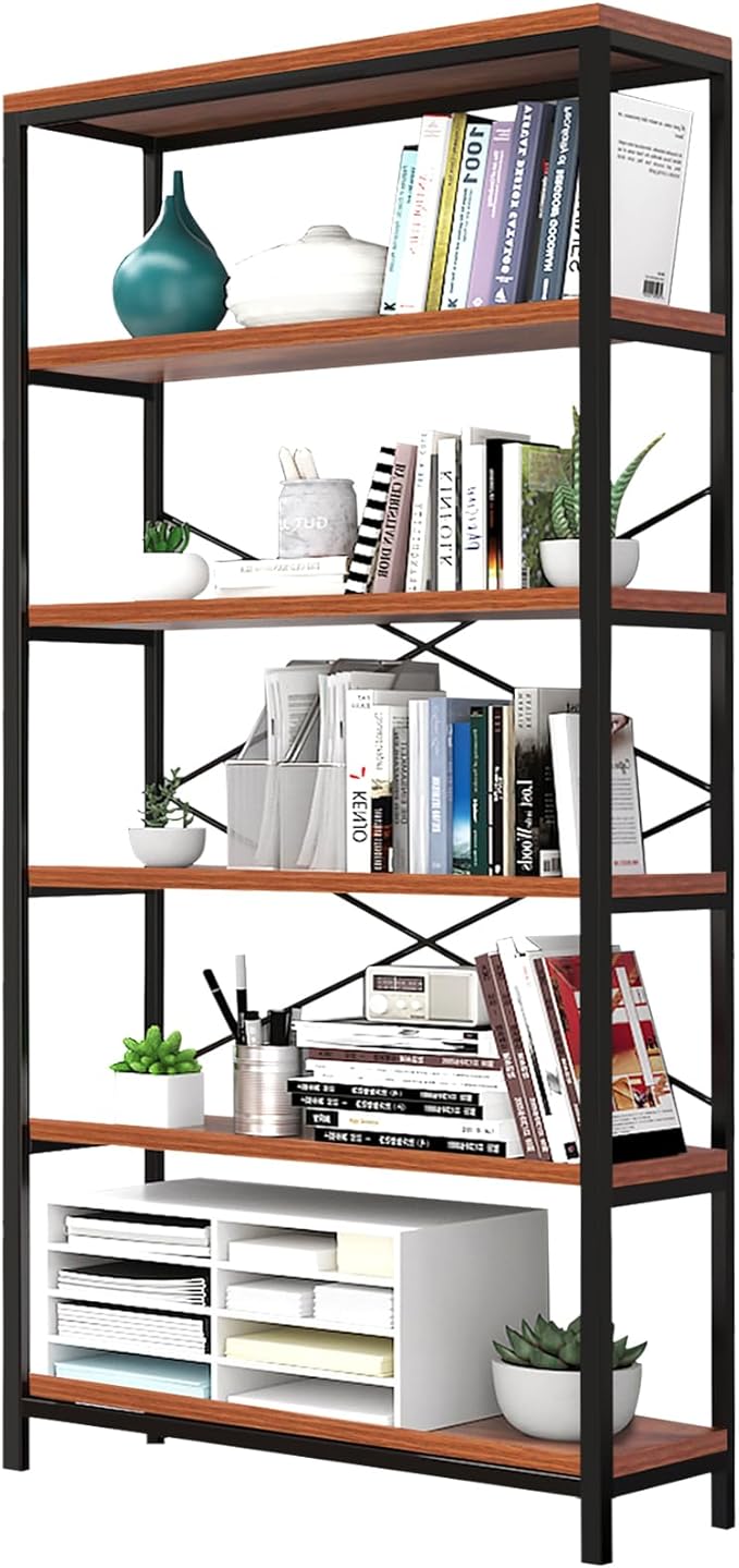 Himimi 6 Tier Industrial Bookshelf, Vintage Standing Storage Shelf, Display by Himimi