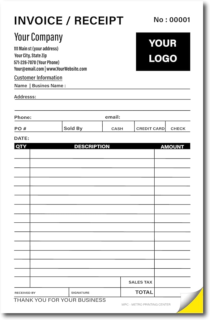 Sales Invoice Form Custom Printed by PWEngraving