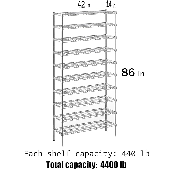 Regal Altair 14" Deep x 42" Wide x 86" Height Wire Shelving Kit | 10-Tier | NSF - Image 3