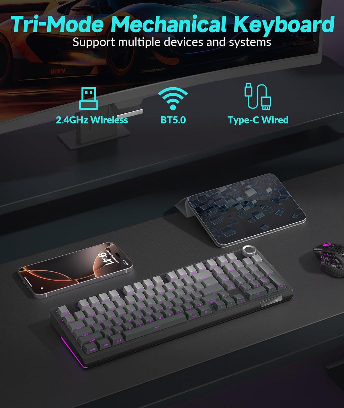 SOLAKAKA KI99 Pro 96% Wireless Mechanical Keyboard, RGB Gaming Keyboard, Hot-...