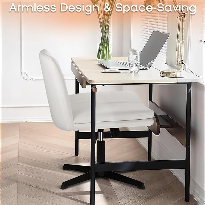 PUKAMI Criss Cross Legged Office Desk Chair No Wheels, PU Leather Modern Swivel - Image 7