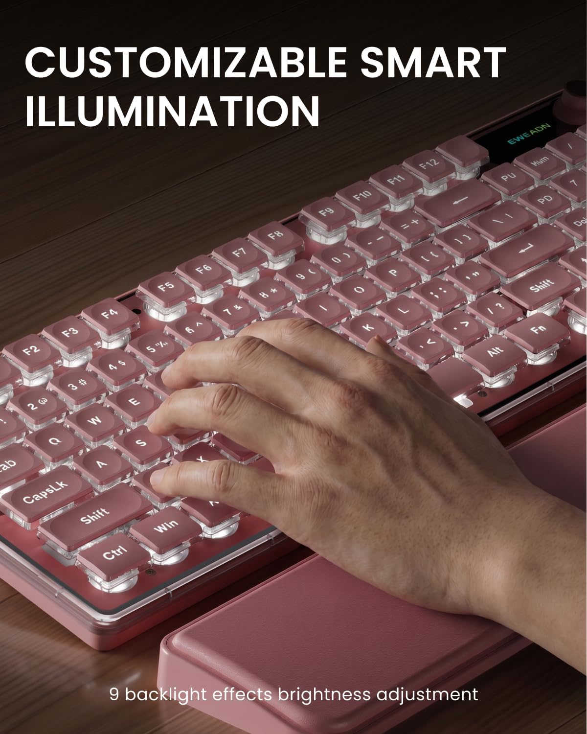 EWEADN V98 Wireless Keyboard and Mouse Combo with Dual Wrist Rest, Pink