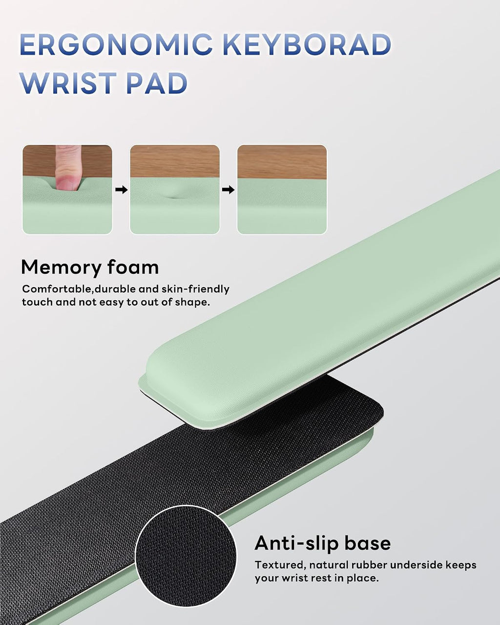 Laborio Computer Keyboard Wrist Rest, Keyboard Riser Stand for Desktop | Green, Ergonomic Acrylic Keyboard Holder, Non-slip Wrist Pad, Pain Relief for Typing, Multiple Colors