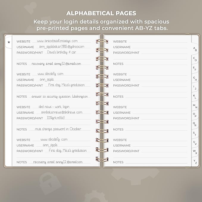 Clever Fox Password Book Spiral – Internet Address & Password Organizer - Image 3