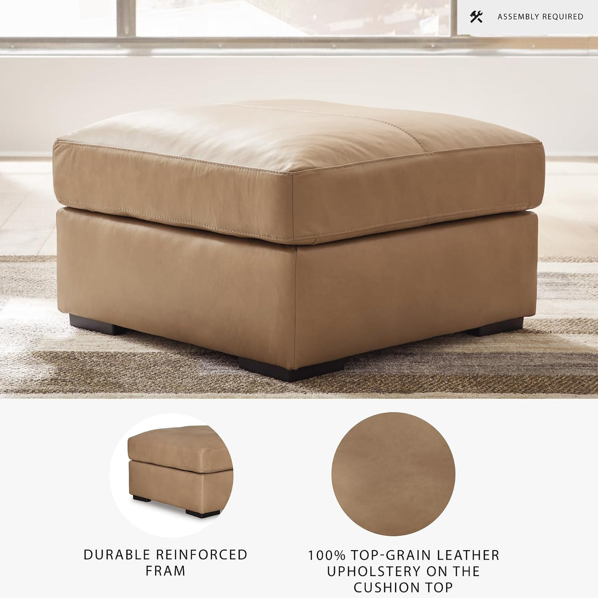 Signature Design by Ashley Bandon Oversized Accent Ottoman, Square Top Grain ...