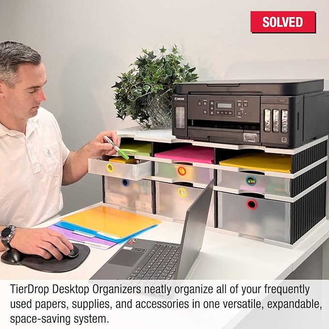Desktop Organizer 6 Letter Tray Sorter Plus Riser Base, 3 Supply & 3 Storage - Image 3