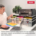 Desktop Organizer 6 Letter Tray Sorter Plus Riser Base, 3 Supply & 3 Storage - Image 3