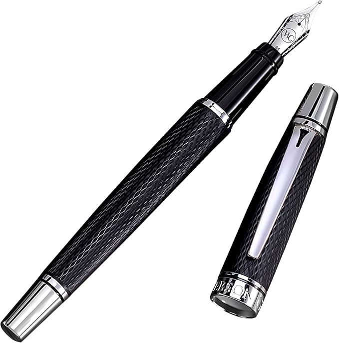 Webson Gill Show Up' Black Luxury Executive Fountain Pen, Woven Lacquer & Chrome by WebsonGill