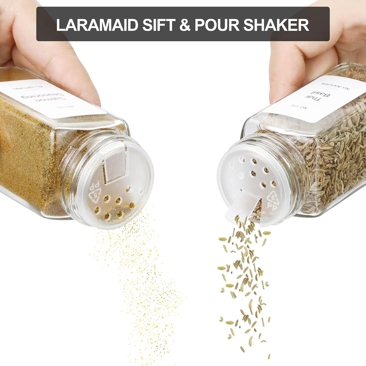 Spice Drawer Organizer with 24 Bamboo-lidded Spice Jars,216 Labels,25 Non-sli...
