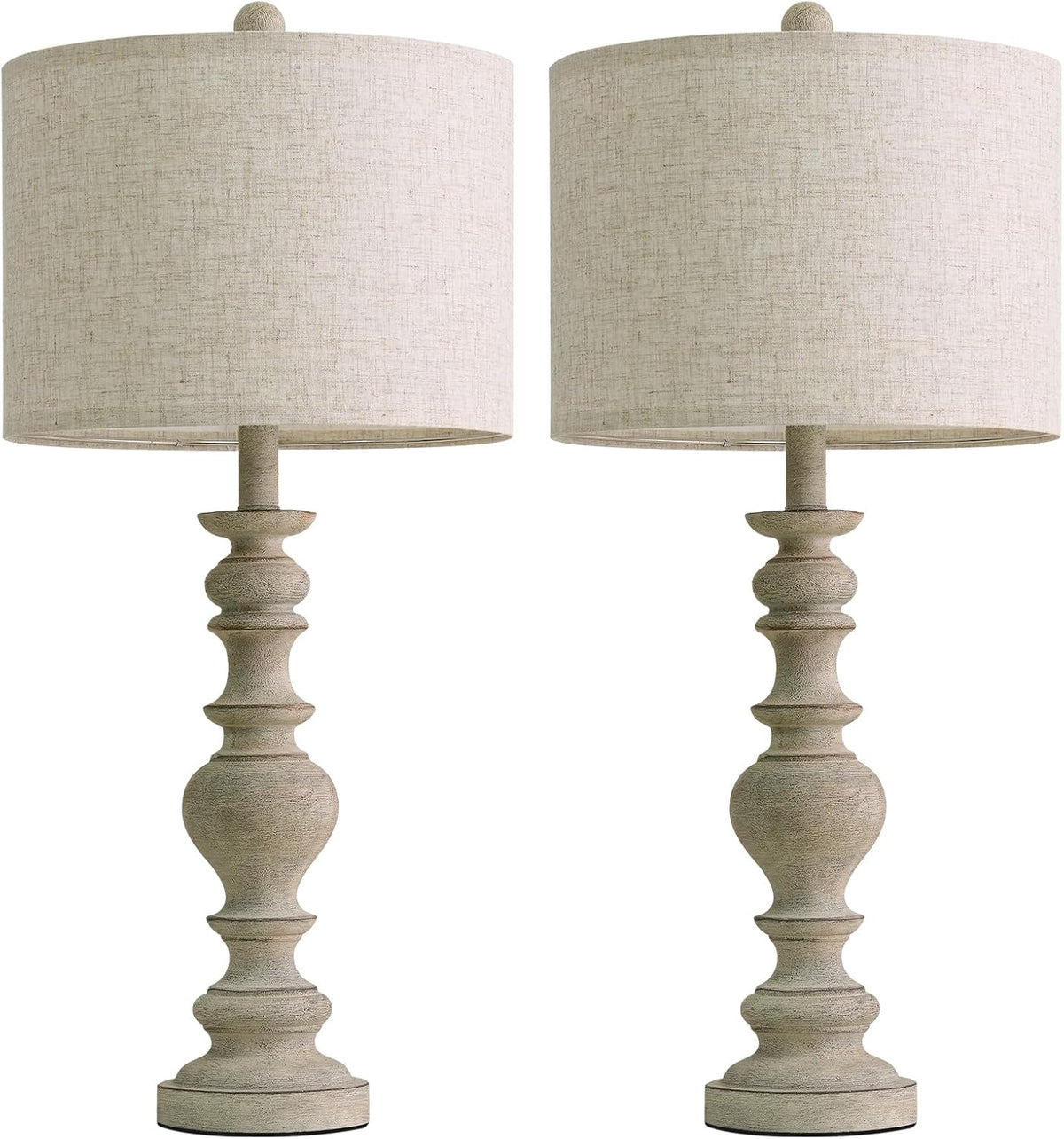 BOBOMOMO 27" Antique Gray Table Lamps Set of 2, Large Farmhouse Resin La...