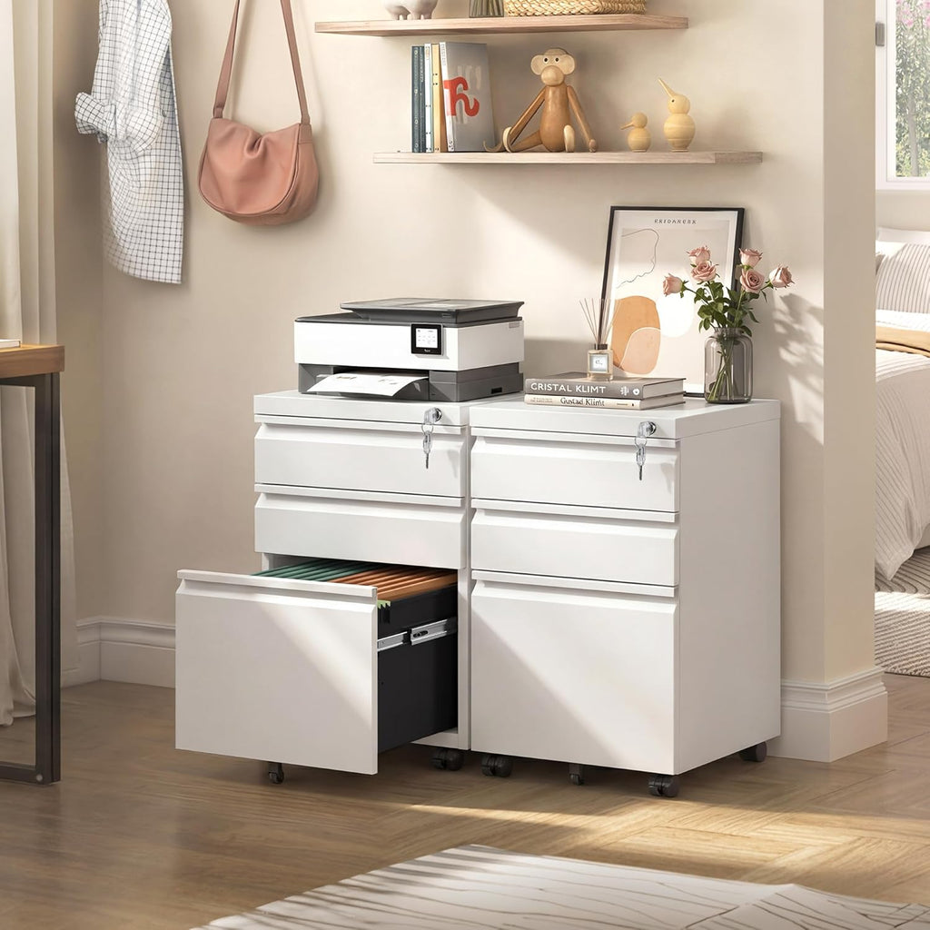 devaise 3 drawer mobile file cabinet, fully assembled, front angle view