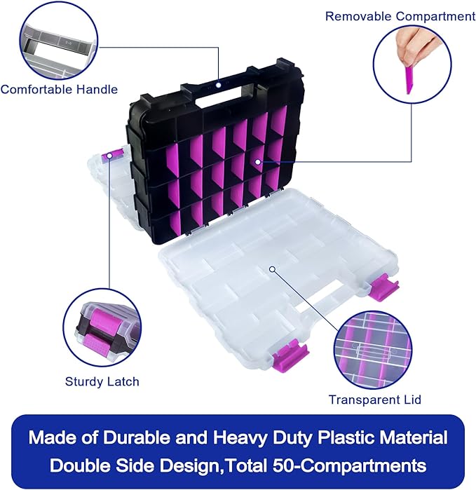 Tools Organizer Box Small Parts Storage Box 50-Compartment Double Side Hardware - Image 2