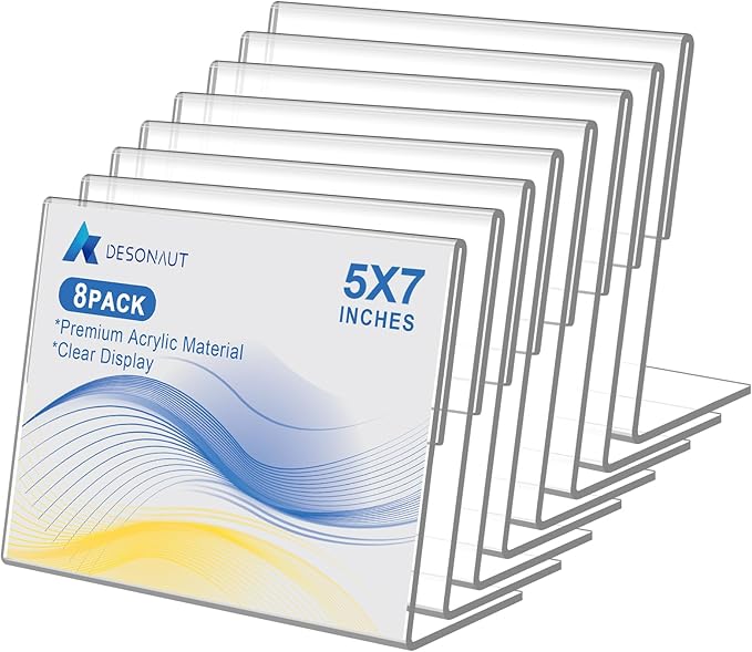 DESONAUT 8 Pack Slanted Back Acrylic Sign Holder 5x7 inches, Acrylic Picture by DESONAUT