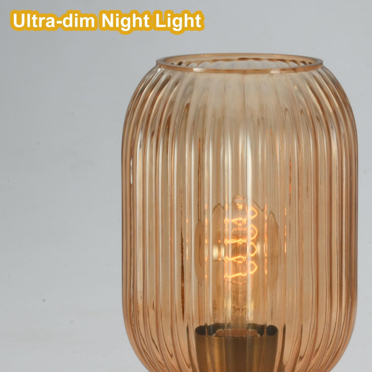 Mid Century Glass Table Lamp, Timer Build-In, Dimmable Desk Lamp, Amber