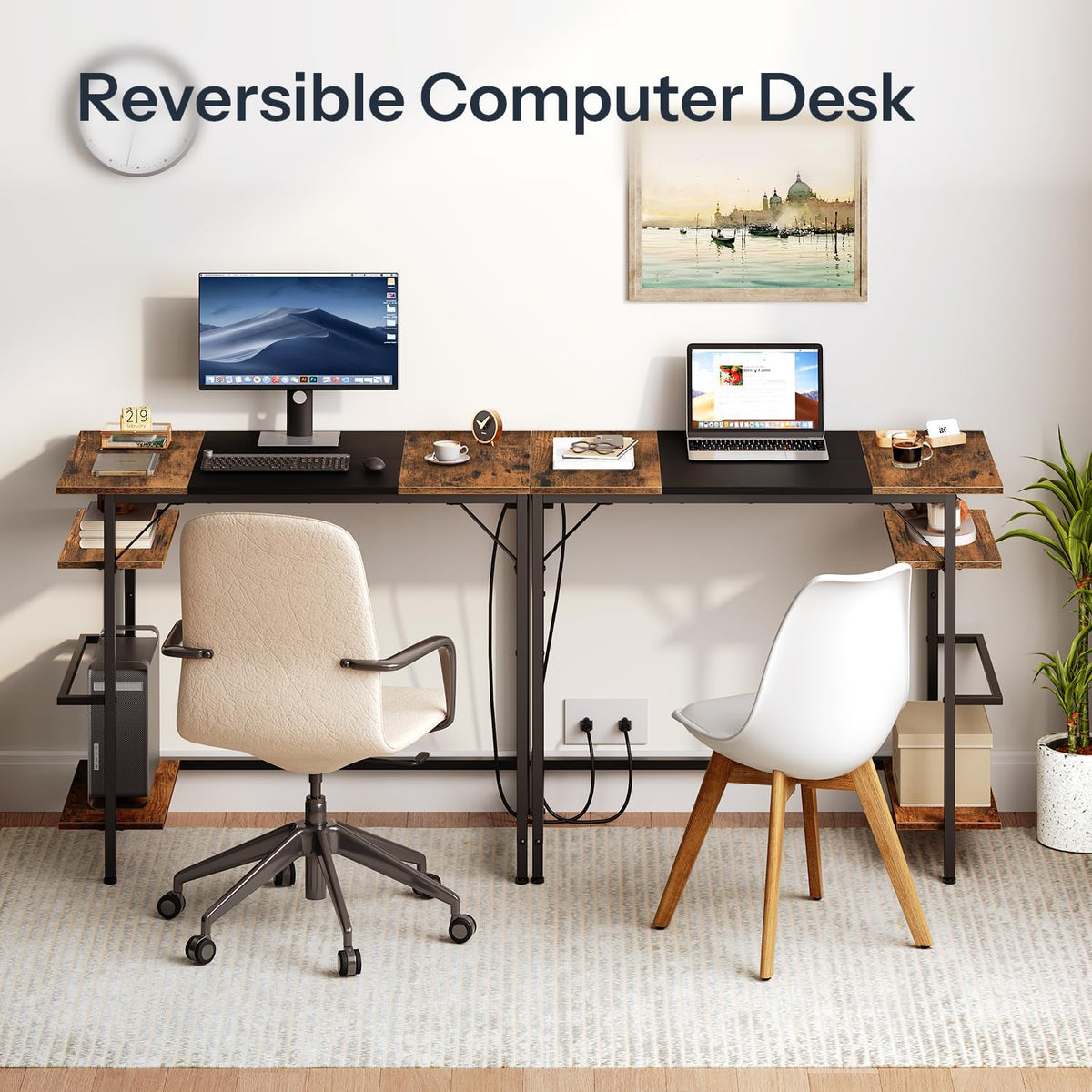 HOOBRO Small Computer Desk, 35.4 Inch Home Office Desk with Power Outlet, Wri...
