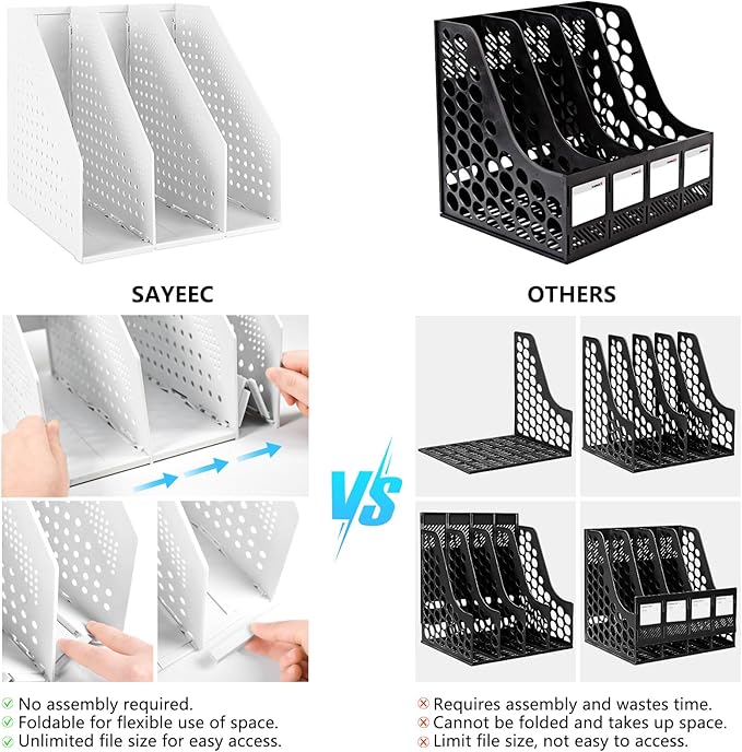 SAYEEC 2Pcs Collapsible Plastic Magazine File Holder Vertical Binder Storage - Image 6